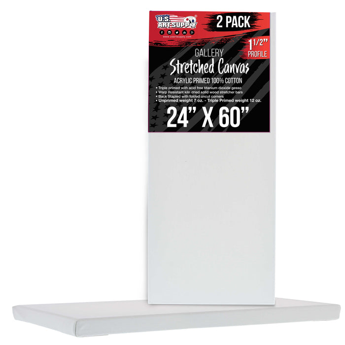 24" x 60" Gallery Depth 1-1/2" Profile Stretched Canvas 2-Pack - Acrylic Gesso Triple Primed 12-ounce 100% Cotton Acid-Free Back Stapled