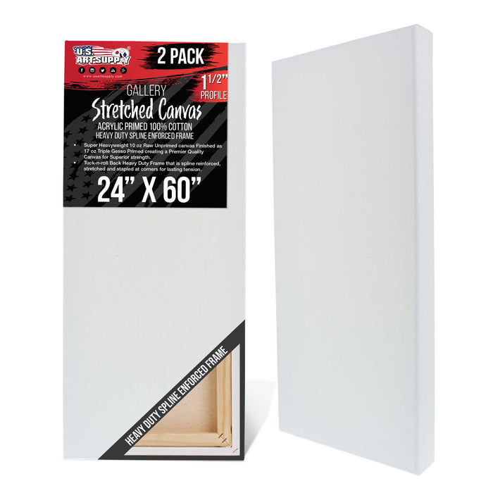 Rectangle Stretched Canvas for Painting 24x60 inch Gallery Depth 1-1/2" Thick, 2-Pack - 17oz Acrylic Gesso Triple Primed, Professional Artist Quality, 100% Cotton - Oil, Pouring Paint