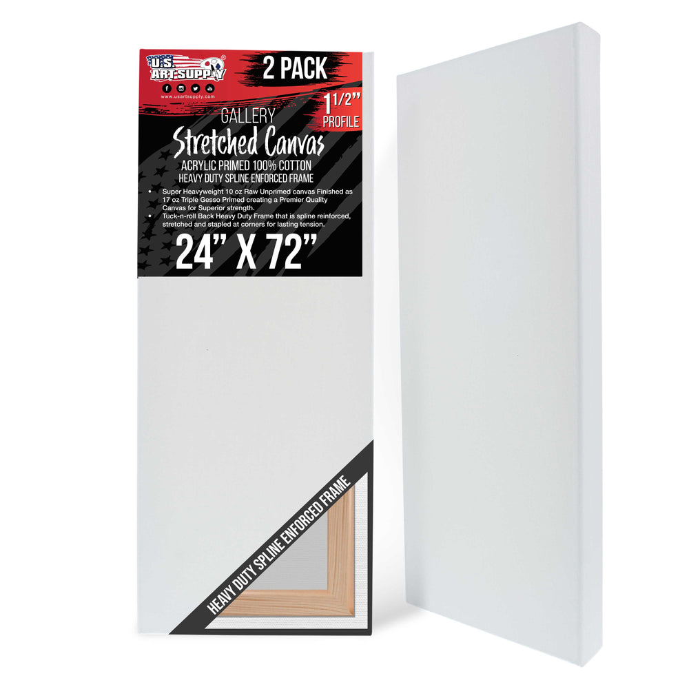 Rectangle Stretched Canvas for Painting 24x72 inch Gallery Depth 1-1/2" Thick, 2-Pack - 17oz Acrylic Gesso Triple Primed, Professional Artist Quality, 100% Cotton - Oil, Pouring Paint
