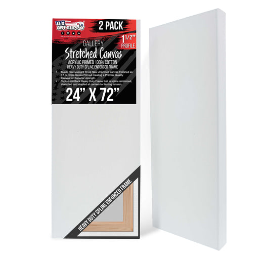 Rectangle Stretched Canvas for Painting 24x72 inch Gallery Depth 1-1/2" Thick, 2-Pack - 17oz Acrylic Gesso Triple Primed, Professional Artist Quality, 100% Cotton - Oil, Pouring Paint