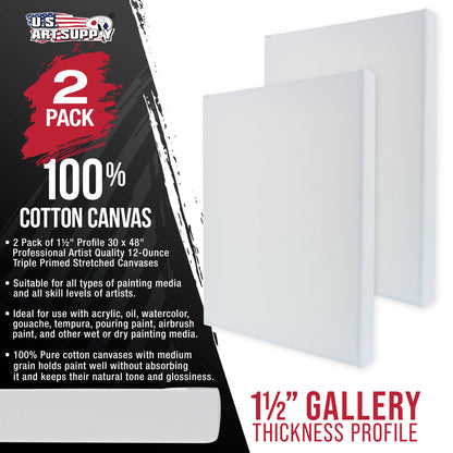 X-Large Stretched Canvas for Painting 30x48 inch Gallery Depth 1-1/2" Thick, 2-Pack - 12oz Acrylic Gesso Triple Primed, Professional Artist Quality, 100% Cotton - Oil, Pouring Paint