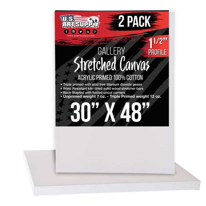 30 x 48 inch Gallery Depth 1-1/2" Profile Stretched Canvas, 2-Pack - 12-Ounce Acrylic Gesso Triple Primed, - Professional Artist Quality, 100% Cotton