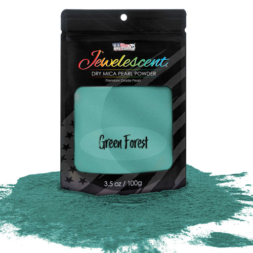 Jewelescent Green Forest Mica Pearl Powder Pigment, 3.5 oz (100g) Sealed Pouch - Cosmetic Grade, Metallic Color Dye