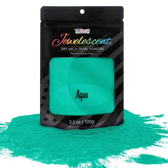 Jewelescent Aqua Mica Pearl Powder Pigment, 3.5 oz (100g) Sealed Pouch - Cosmetic Grade, Metallic Color Dye