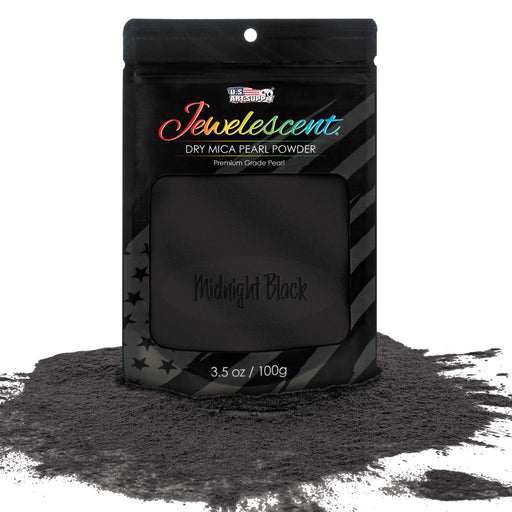 Jewelescent Midnight Black Mica Pearl Powder Pigment, 3.5 oz (100g) Sealed Pouch - Cosmetic Grade, Metallic Color Dye