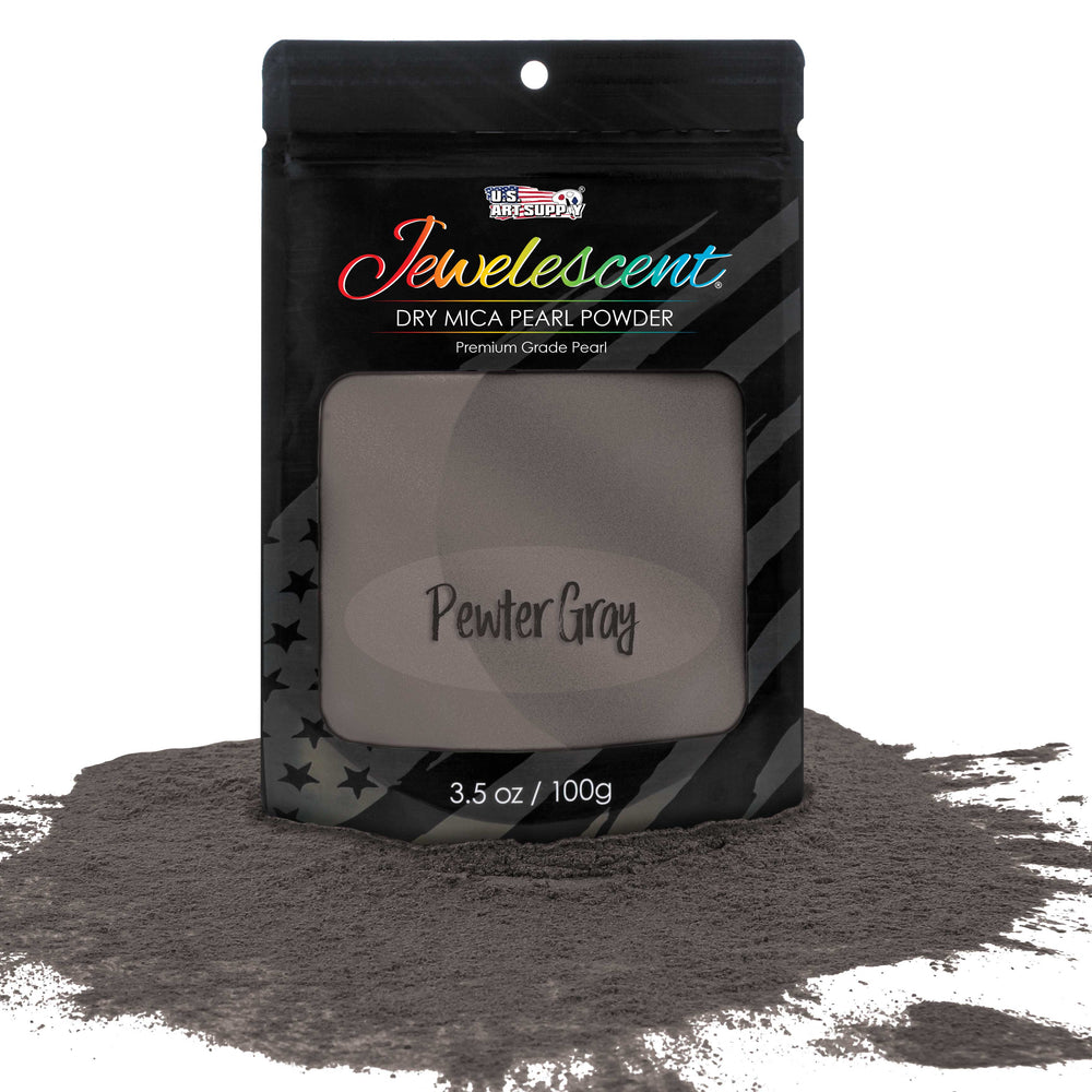 Jewelescent Pewter Grey Mica Pearl Powder Pigment, 3.5 oz (100g) Sealed Pouch - Cosmetic Grade, Metallic Color Dye