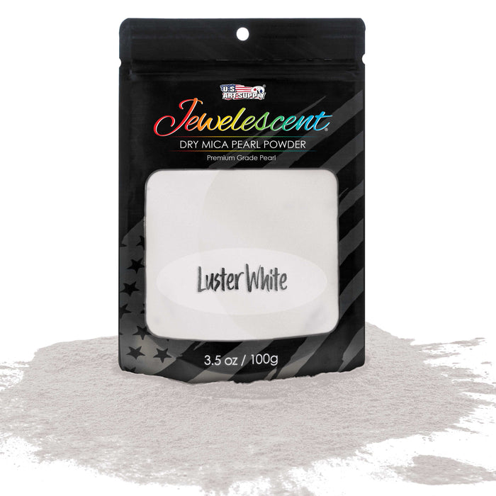 Jewelescent Luster White Mica Pearl Powder Pigment, 3.5 oz (100g) Sealed Pouch - Cosmetic Grade, Metallic Color Dye