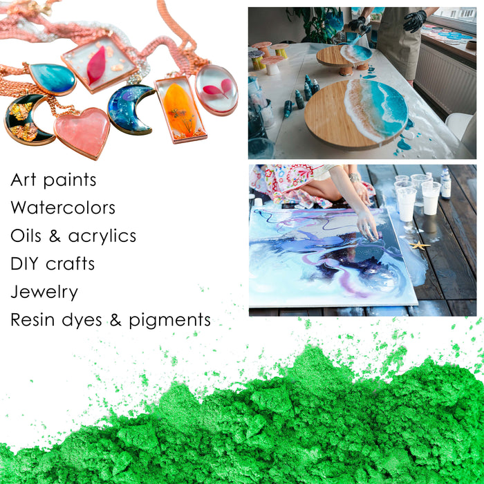 Jewelescent Mica Pearl Pigment Powder, Vivid Jade 3.5 oz (100g) Pouch - Cosmetic Grade, Epoxy Resin Color Pigment, Mica Powder for Resin, Soap, Slime, Candle Dye, Art, Crafts