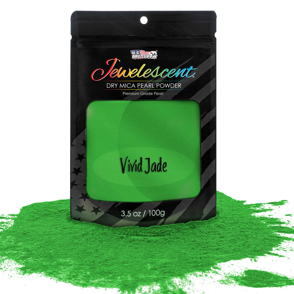 Jewelescent Vivid Jade Mica Pearl Powder Pigment, 3.5 oz (100g) Sealed Pouch - Cosmetic Grade, Metallic Color Dye