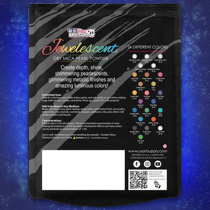 Jewelescent Mica Pearl Pigment Powder, Midnight Black 3.5 oz (100g) Pouch - Cosmetic Grade, Epoxy Resin Color Pigment, Mica Powder for Resin, Soap, Slime, Candle Dye, Art, Crafts