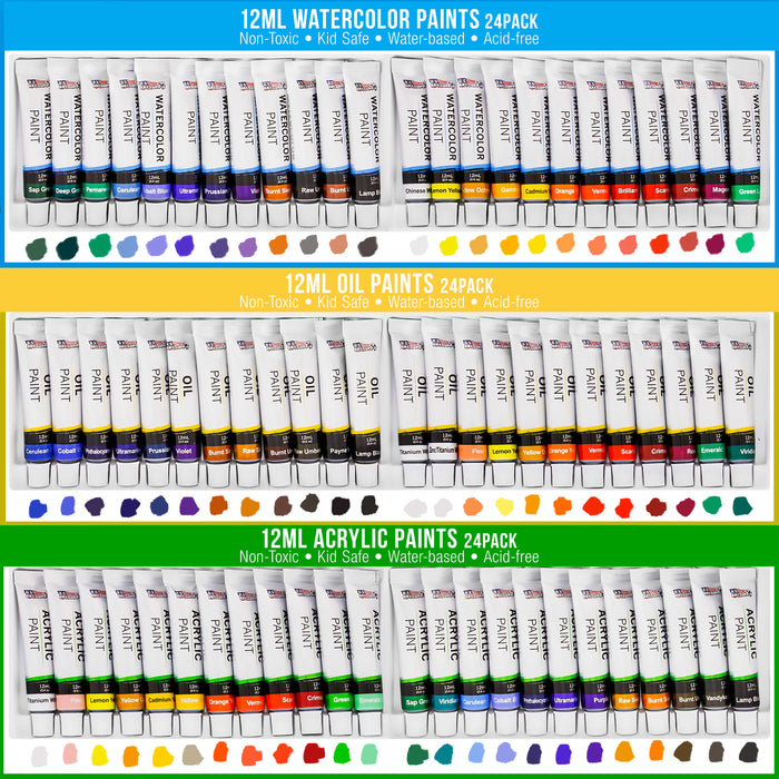 U.S. Art Supply Professional 24 Color Set of Watercolor Paint in 12ml Tubes Kit