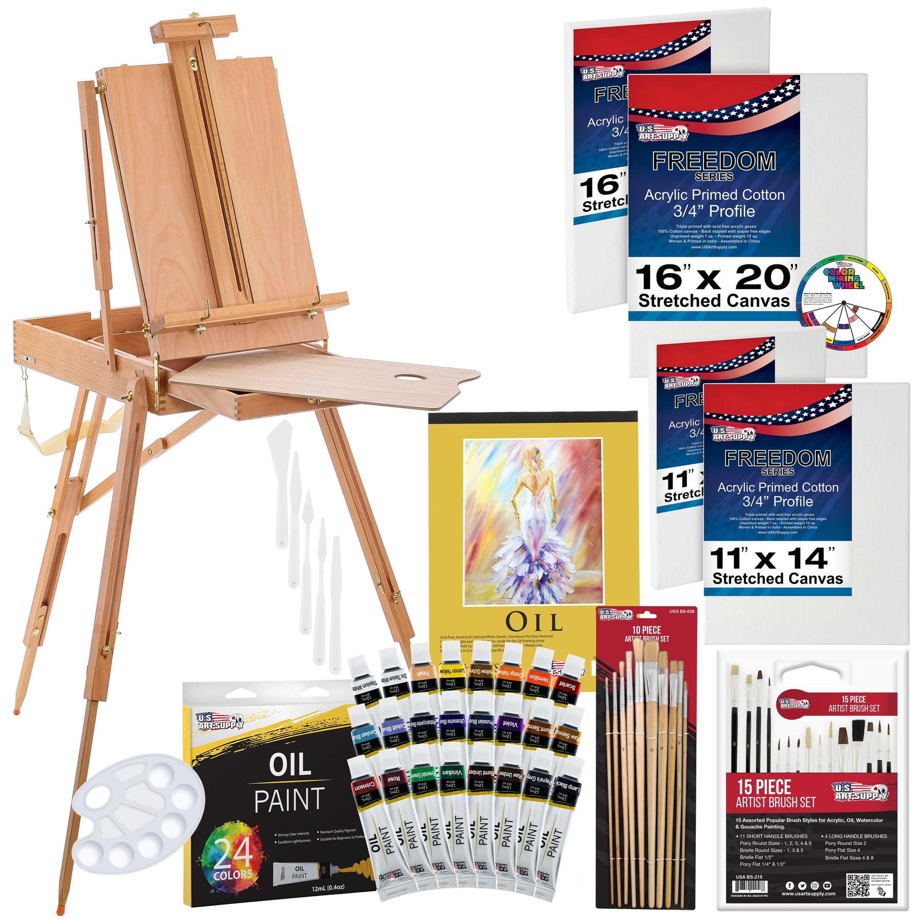 19pc Artist Oil Painting Set, Studio Easel, 12 Paint Colors Art