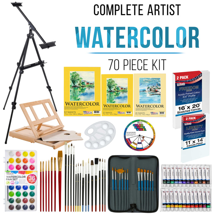 70pc Artist Watercolor Painting Set 2 Easels 60 Watercolor Paint Color —  TCP Global