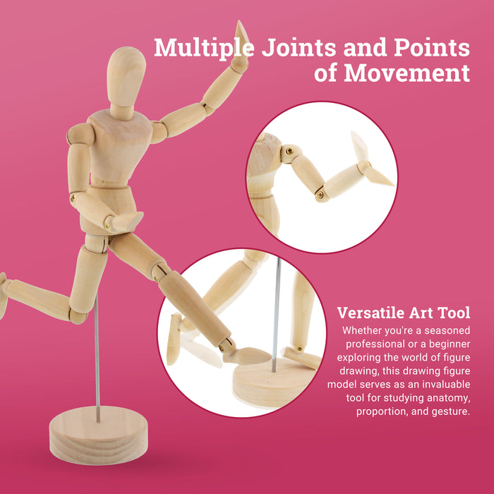 U.S. Art Supply 12" Wooden Female Manikin Posable Figure for Drawing - Articulated Mannequin with Base and Flexible Body for Drawing The Human Figure