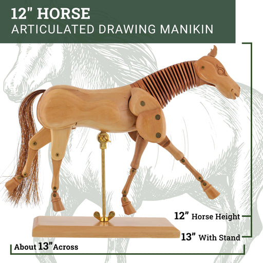 U.S. Art Supply Wooden Horse Artist Drawing Manikin Articulated Mannequin (12" Horse)