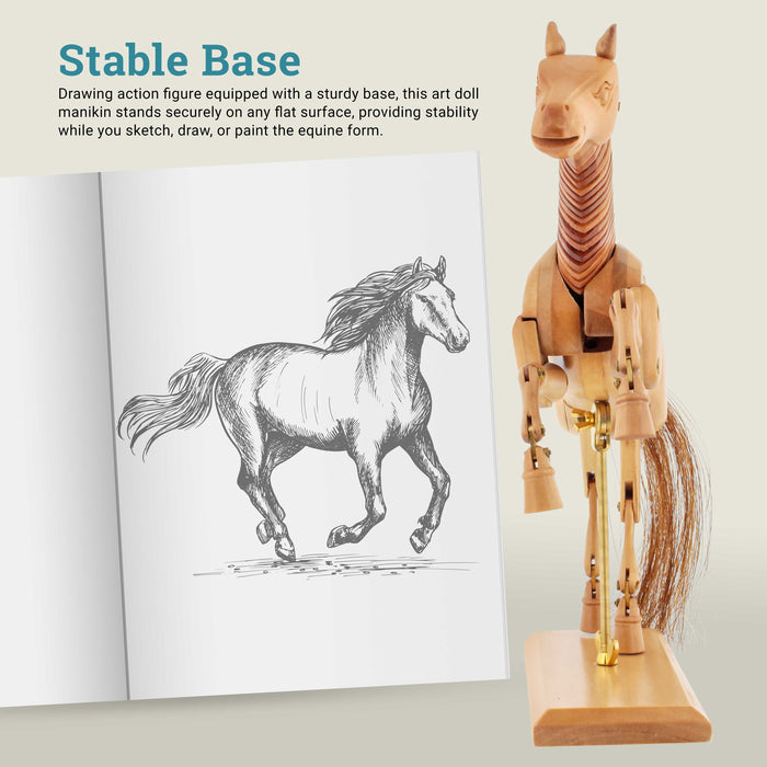 U.S. Art Supply 12" Wooden Horse Manikin Posable Figure for Drawing - Articulated Mannequin with Base and Flexible Body for Drawing The Equine Figure