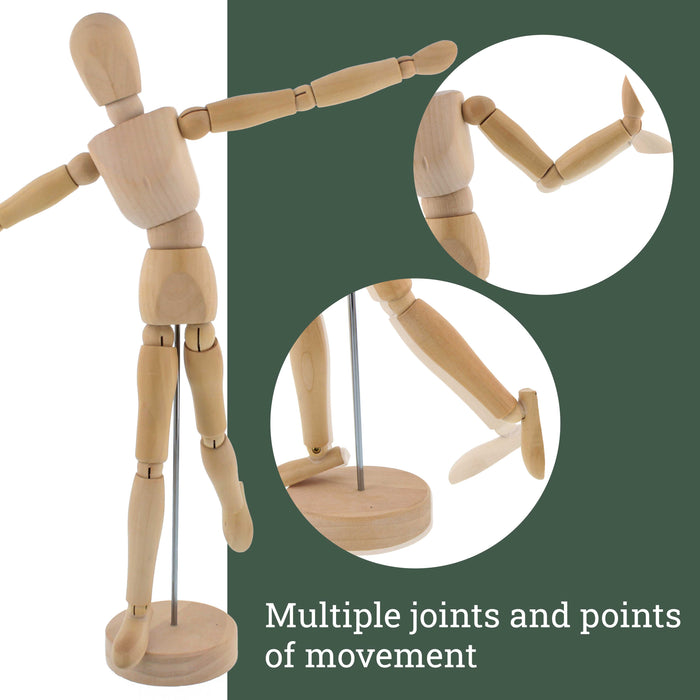 Wood 12" Artist Drawing Manikin Articulated Mannequin with Base and Flexible Body - Perfect For Drawing the Human Figure (12" Male) Pack of 2 Manikins