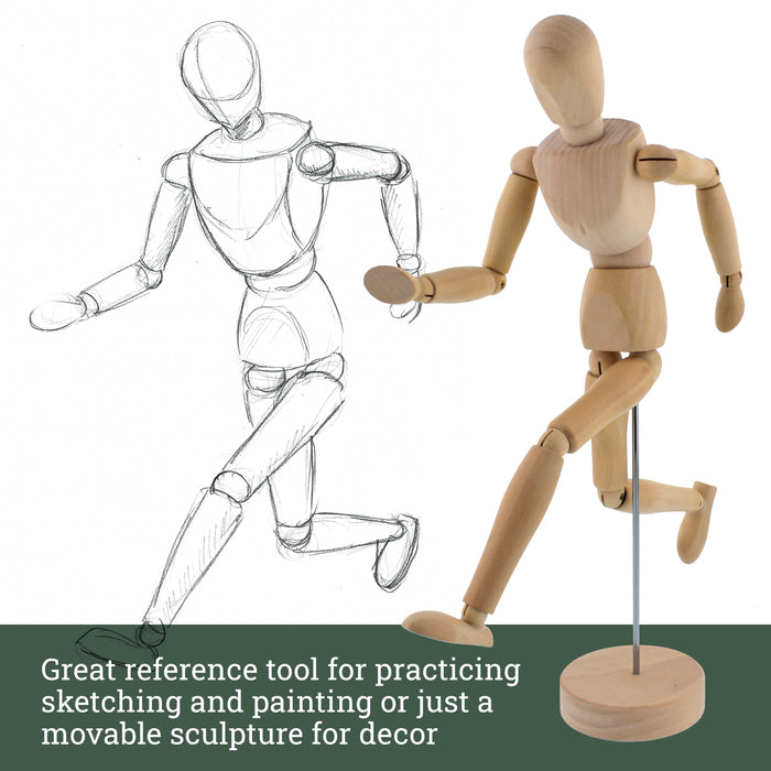 Wood 12" Artist Drawing Manikin Articulated Mannequin with Base and Flexible Body - Perfect For Drawing the Human Figure (12" Male) Pack of 2 Manikins