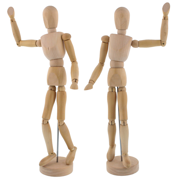 Wood 12" Artist Drawing Manikin Articulated Mannequin with Base and Flexible Body - Perfect For Drawing the Human Figure (12" Male) Pack of 2 Manikins