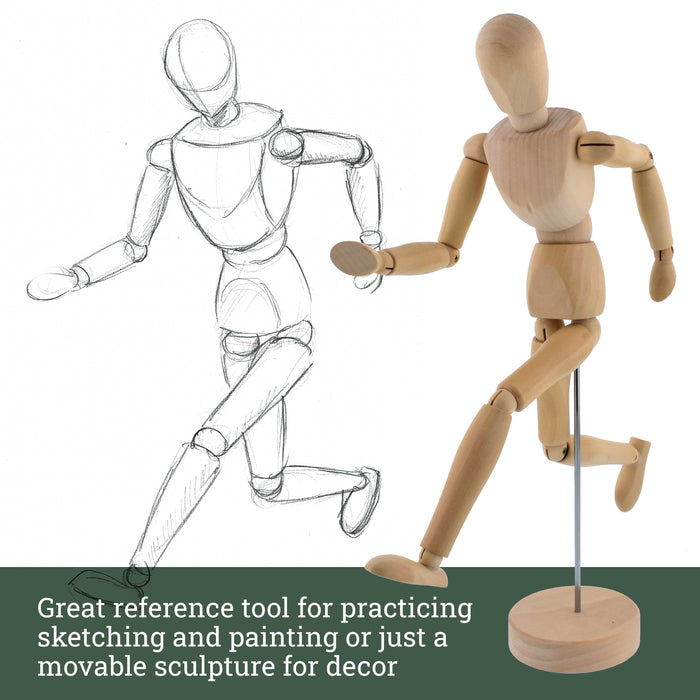 Wood 12" Artist Drawing Manikin Articulated Mannequin with Base and Flexible Body - Perfect For Drawing the Human Figure (12" Male) Pack of 6 Manikins