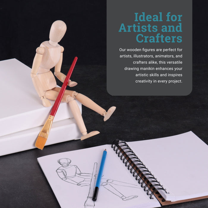 U.S. Art Supply 12" Wooden Male Manikin Posable Figure for Drawing (6 Pack) - Articulated Mannequin with Base and Flexible Body for Drawing The Human Figure