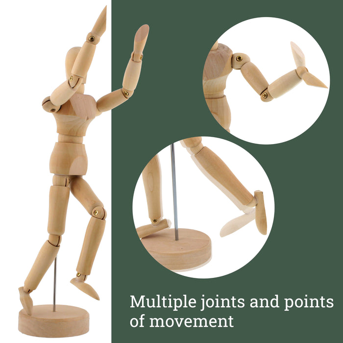Wood 12" Artist Drawing Manikin Articulated Mannequin with Base and Flexible Body - Perfect For Drawing the Human Figure (12" Pair - Male & Female)