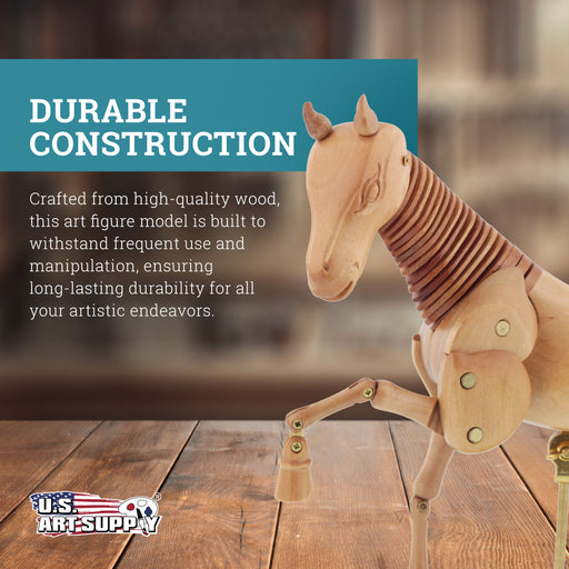U.S. Art Supply 8" Wooden Horse Manikin Posable Figure for Drawing - Articulated Mannequin with Base and Flexible Body for Drawing The Equine Figure