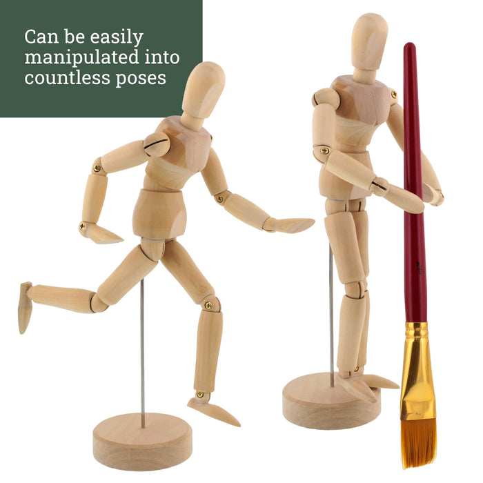 Wood 8" Artist Drawing Manikin Articulated Mannequin with Base and Flexible Body - Perfect For Drawing the Human Figure (8" Male) Pack of 2 Manikins