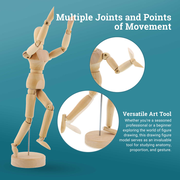U.S. Art Supply 8" Wooden Male Manikin Posable Figure for Drawing (2 Pack) - Articulated Mannequin with Base and Flexible Body for Drawing The Human Figure