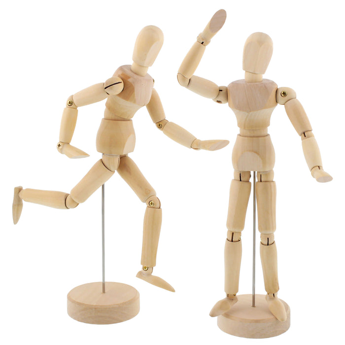 U.S. Art Supply 8" Wooden Male Manikin Posable Figure for Drawing (2 Pack) - Articulated Mannequin with Base and Flexible Body for Drawing The Human Figure