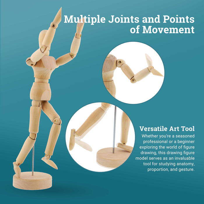 U.S. Art Supply 8" Wooden Male Manikin Posable Figure for Drawing (6 Pack) - Articulated Mannequin with Base and Flexible Body for Drawing The Human Figure