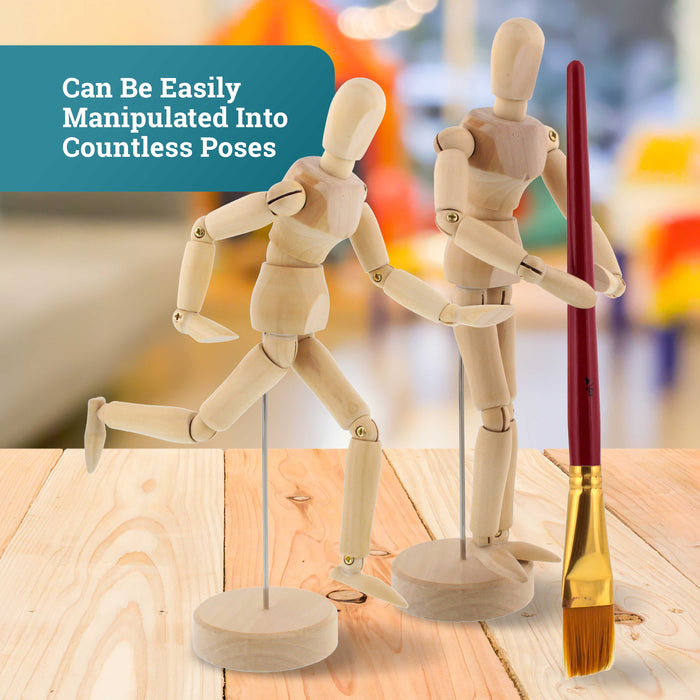 U.S. Art Supply 8" Wooden Male Manikin Posable Figure for Drawing (6 Pack) - Articulated Mannequin with Base and Flexible Body for Drawing The Human Figure