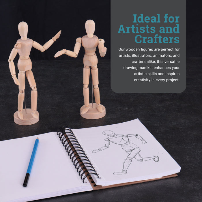 U.S. Art Supply 8" Wooden Male & Female Manikin Posable Figures for Drawing - Articulated Mannequin with Base and Flexible Body for Drawing The Human Figure