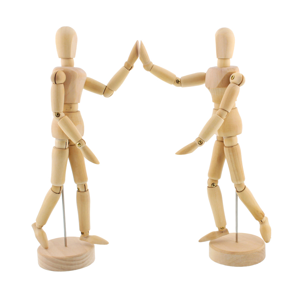 U.S. Art Supply 8" Wooden Male & Female Manikin Posable Figures for Drawing - Articulated Mannequin with Base and Flexible Body for Drawing The Human Figure