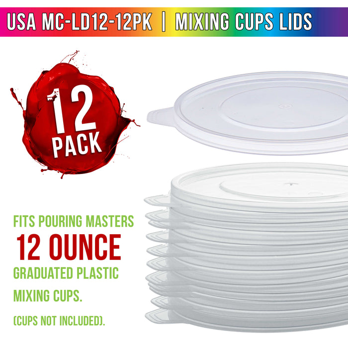 Pouring Masters Box of 12 Mixing Cup Lids Only that Fit Pouring Masters 12 Ounce (350ml) Graduated Plastic Measuring Cups - Prevent Spills, Auto Paint