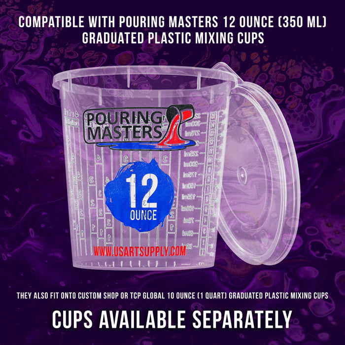 Pouring Masters Box of 12 Mixing Cup Lids Only that Fit Pouring Masters 12 Ounce (350ml) Graduated Plastic Measuring Cups - Prevent Spills, Auto Paint
