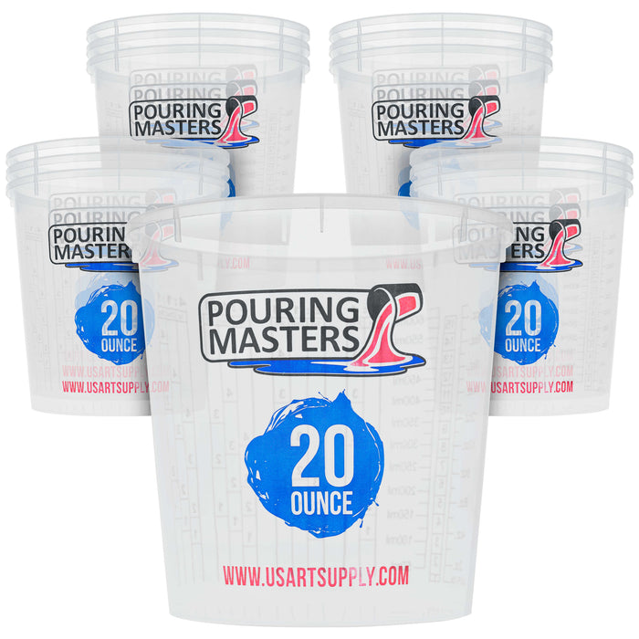 Pouring Masters 20 Ounce (600ml) Graduated Plastic Mixing Cups (Box of 12) - Use for Paint, Resin, Epoxy, Art, Kitchen - Measurements OZ., ML., Ratios