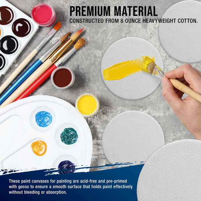 Mini Magnetic Canvas Panels, 24 Pack, 2.5 Inch Round, Primed 8 Ounce Heavyweight Cotton, Small Canvases for Painting Acrylic and Watercolor, White Square Flat Canvas Boards