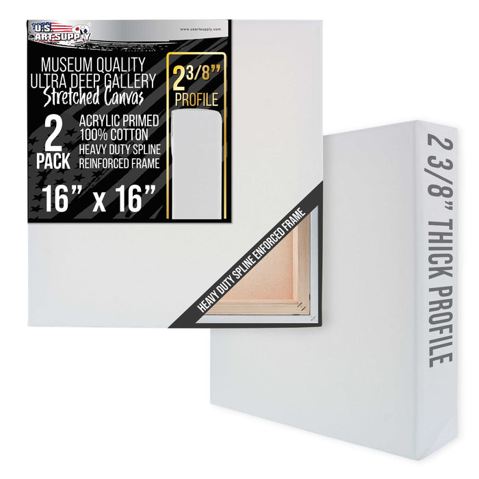 Stretched Canvas for Painting 16" x 16" Museum 2-3/8" Extra Deep Profile, 17oz Acrylic Gesso Triple Primed, Gallery-Style (2 Pack), 100% Cotton, Art Canvases for Painting, Epoxy Resin