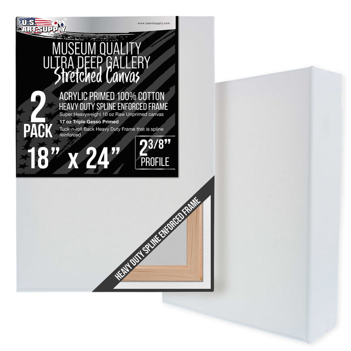 Stretched Canvas for Painting 18" x 24" Museum 2-3/8" Extra Deep Profile, 17oz Acrylic Gesso Triple Primed, Gallery-Style (2 Pack), 100% Cotton, Art Canvases for Painting, Epoxy Resin