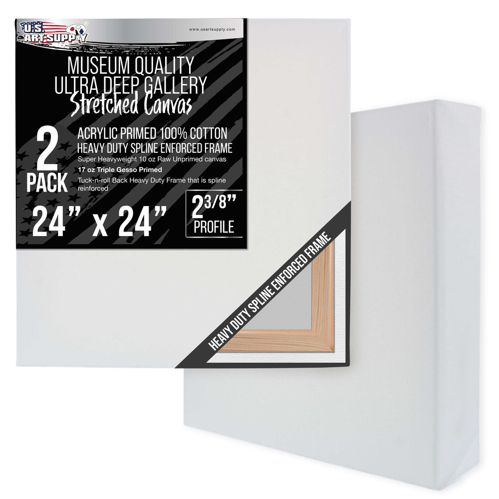 Stretched Canvas for Painting 24" x 24" Museum 2-3/8" Extra Deep Profile, 17oz Acrylic Gesso Triple Primed, Gallery-Style (2 Pack), 100% Cotton, Art Canvases for Painting, Epoxy Resin