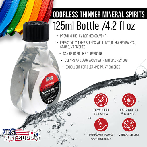 U.S. Art Supply Odorless Mineral Spirits for Cleaning - 4.2oz (125ml) Highly Refined Paint Solvent, Thinner for Oil Mediums