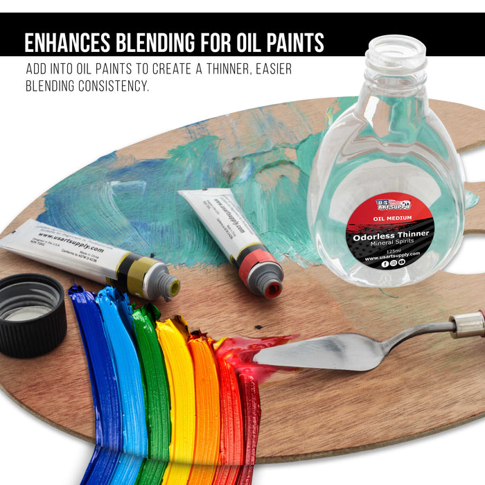 U.S. Art Supply Odorless Mineral Spirits for Cleaning - 4.2oz (125ml) Highly Refined Paint Solvent, Thinner for Oil Mediums
