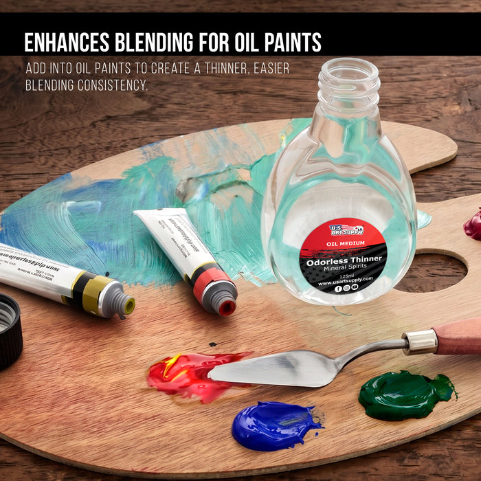 U.S. Art Supply Odorless Mineral Spirits for Cleaning - 4.2oz (125ml) Highly Refined Paint Solvent, Thinner for Oil Mediums