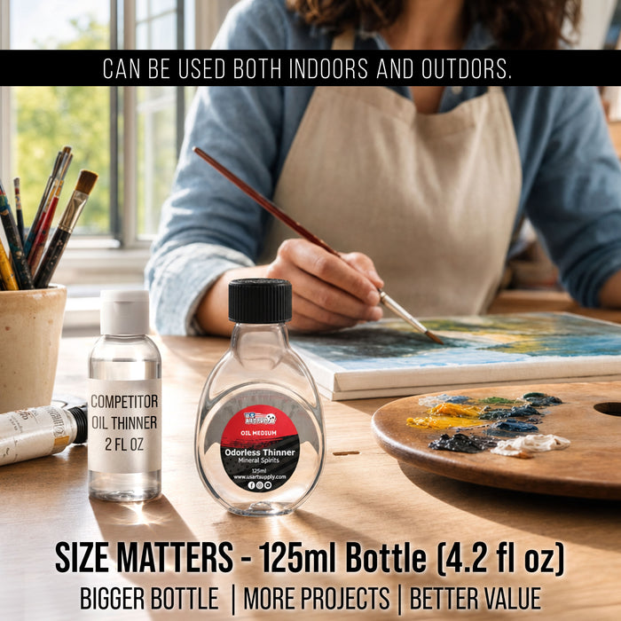 U.S. Art Supply Odorless Mineral Spirits for Cleaning - 4.2oz (125ml) Highly Refined Paint Solvent, Thinner for Oil Mediums