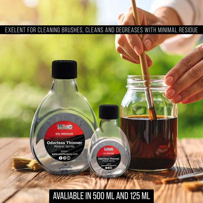 U.S. Art Supply Odorless Mineral Spirits for Cleaning - 4.2oz (125ml) Highly Refined Paint Solvent, Thinner for Oil Mediums