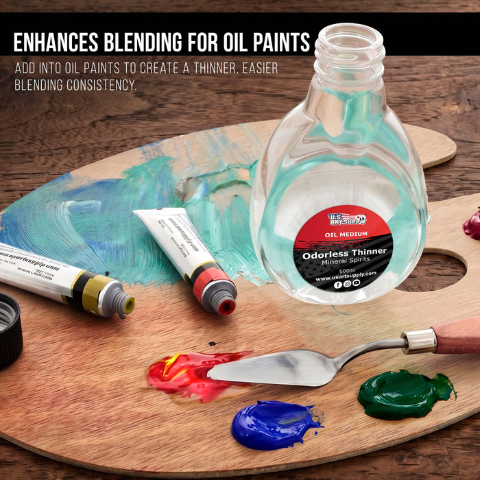 U.S. Art Supply Odorless Mineral Spirits for Cleaning - 16.9oz (500ml) Highly Refined Paint Solvent, Thinner for Oil Mediums