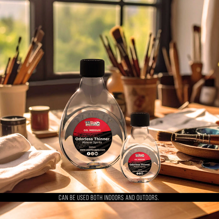 U.S. Art Supply Odorless Mineral Spirits for Cleaning - 16.9oz (500ml) Highly Refined Paint Solvent, Thinner for Oil Mediums