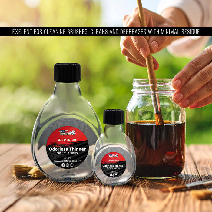 U.S. Art Supply Odorless Mineral Spirits for Cleaning - 16.9oz (500ml) Highly Refined Paint Solvent, Thinner for Oil Mediums