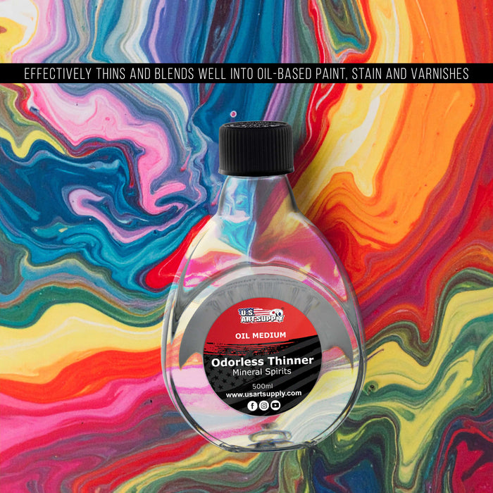 U.S. Art Supply Odorless Mineral Spirits for Cleaning - 16.9oz (500ml) Highly Refined Paint Solvent, Thinner for Oil Mediums